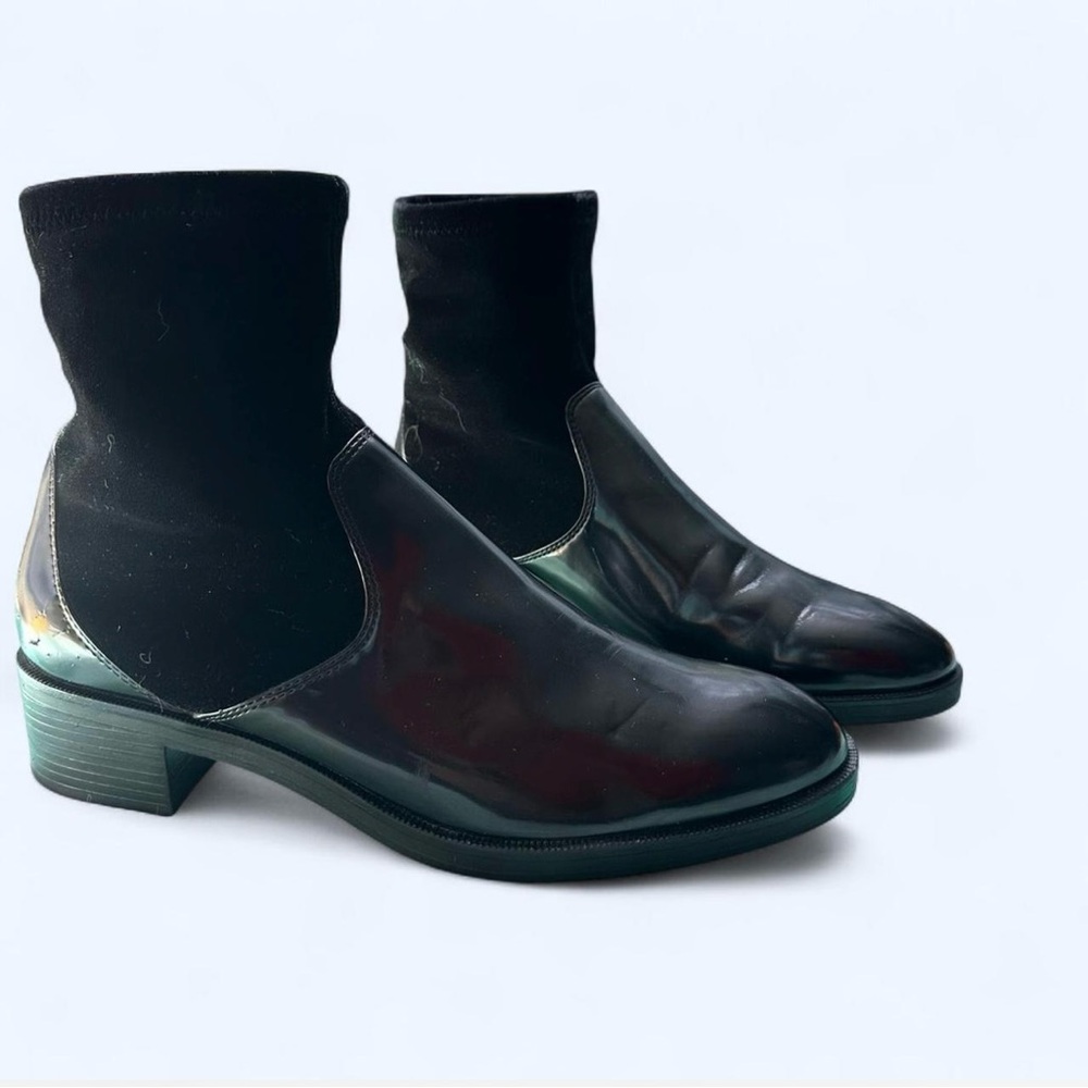 Zara Basic Collection Contrast Velvet Ankle Boots in Black Size EU 40